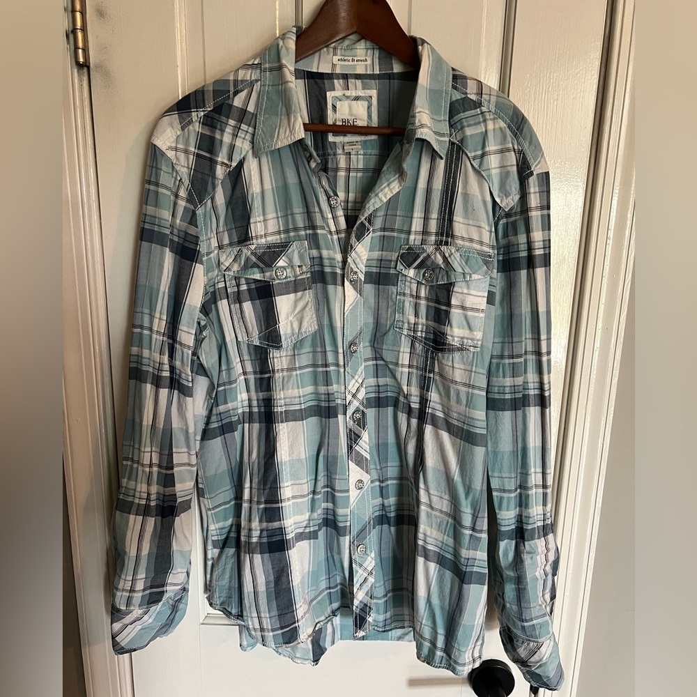 Men’s Buckle BKE athletic fit stretch button down shirt, size: Large